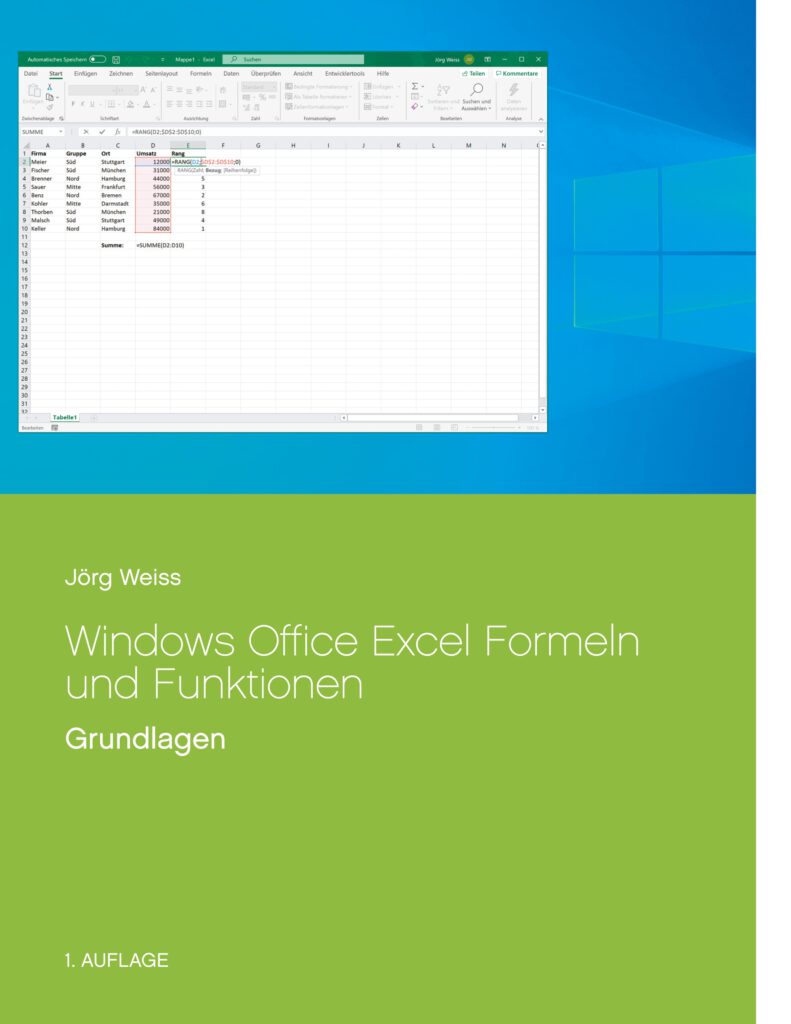 Microsoft Windows Office Excel Formeln Funktionen Grundlagen